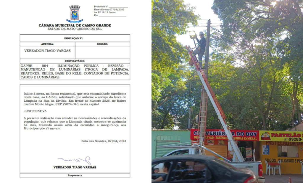 Munícipe pede e vereador Tiago Vargas atende solicitação de iluminação pública
