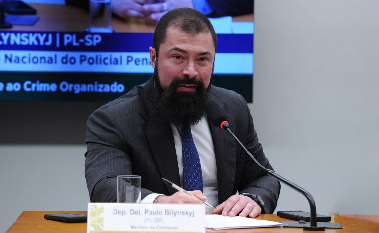 Delegado Paulo Bilynskyj fala durante reunião de comissão